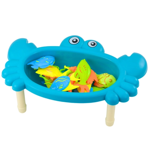 Fishing Set: Crab Table, 10 Fish, Fishing Rod, Strainer, Blue