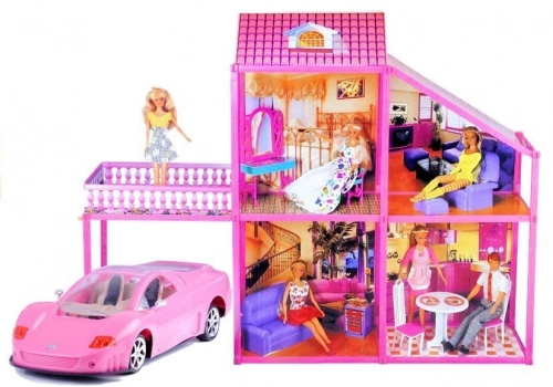 Folded  Large Villa for Dolls 76 cm +  Pink Car + Accessories