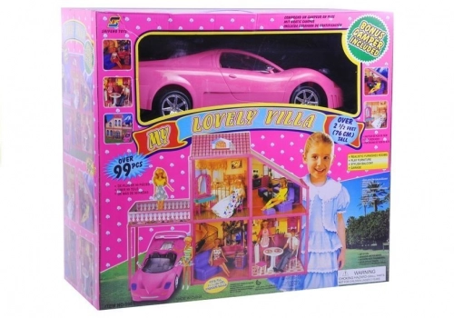 Folded  Large Villa for Dolls 76 cm +  Pink Car + Accessories