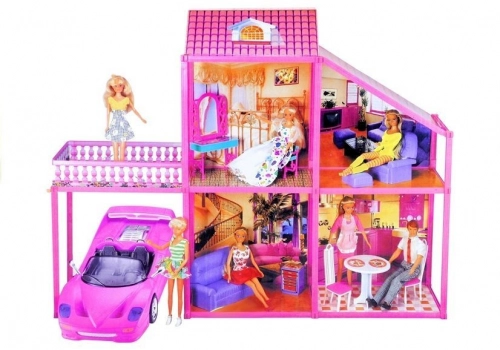 Folded  Large Villa for Dolls 76 cm +  Pink Car + Accessories