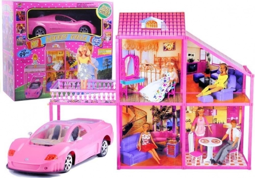 Folded  Large Villa for Dolls 76 cm +  Pink Car + Accessories