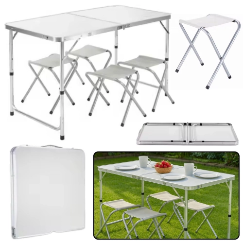 Folding Camping Table Set 4 Chairs Gray