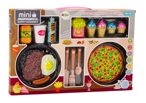 Food Products Set Pizza French Fries Ice Cream Cutlery