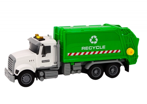 Garbage truck Garbage bins Lights Sounds Drive White and green