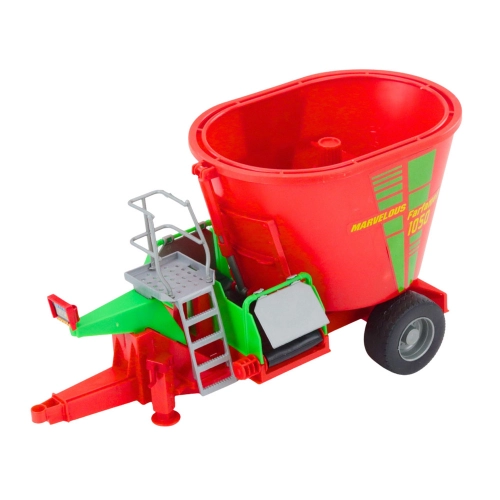 Green Agricultural Tractor with Trailer and Feed Mixer
