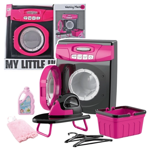 Home Appliances Set Interactive Washing Machine Lights Sounds Accessories Pink Black