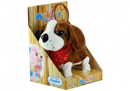Interactive Dog On a Lead with Head-Scarf Moves Tail Sings
