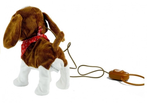 Interactive Dog On a Lead with Head-Scarf Moves Tail Sings