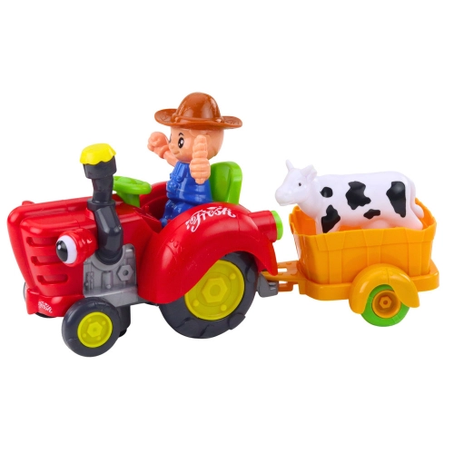 Interactive Farmer's Tractor with Trailer, Cow Figure, Lights and Sounds