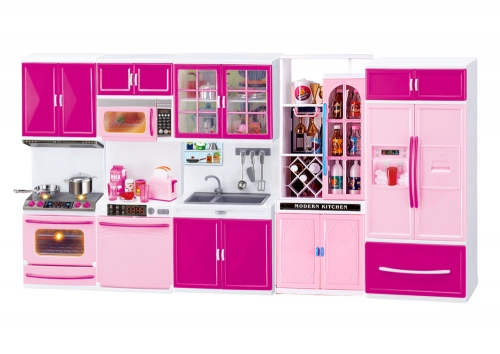 Kitchen Furniture Set for Dolls Fridge Stove Accessories Pink
