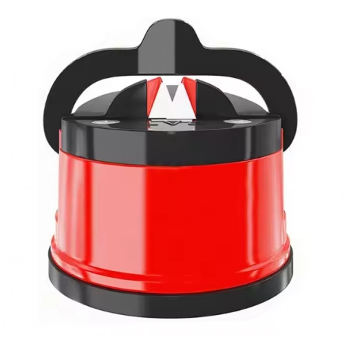 Knife and Scissor Sharpener with Suction Cup and Locking Lever Red