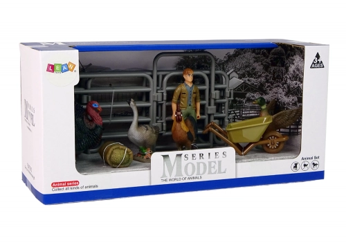 Large Farm Animals Figure Set Farmer with wheelbarrow and farmyard 11 Pcs