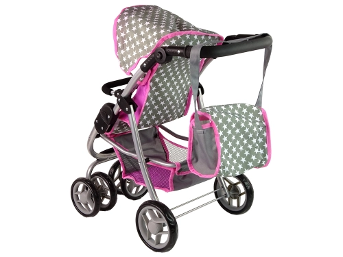 Leļļu rati 2in1 Pink Stars