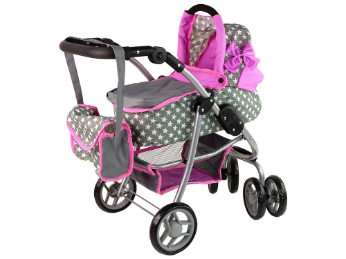 Leļļu rati 2in1 Pink Stars