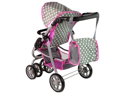 Leļļu rati 2in1 Pink Stars