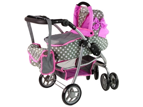 Leļļu rati 2in1 Pink Stars