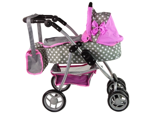 Leļļu rati 2in1 Pink Stars
