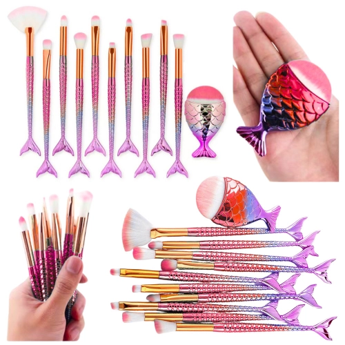 Mermaid Tail Makeup Brush Set 11pcs Rainbow