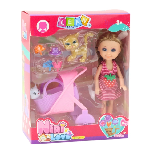 Mini Doll With Accessories Kitty Stroller Pink Doll Set