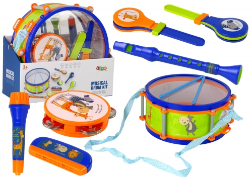 Musical instruments Set Drum Tambourine Flute Flute Harmonica Animals