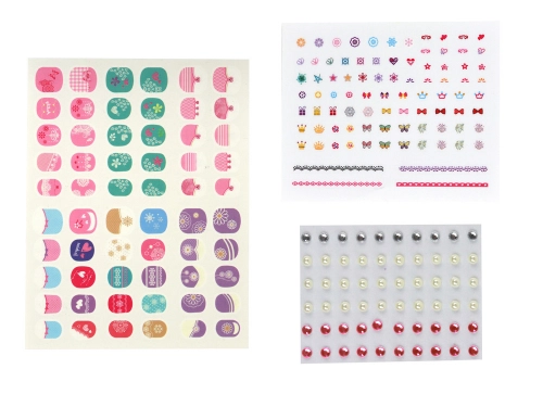 Nail Set Pink Nail Tips Stickers Diamonds