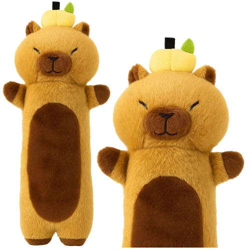 Plush Capybara Mascot With Fruit Oblong Pillow Roller Brown 45cm