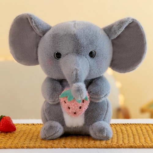 Plush Mascot Cuddly Toy Elephant With Strawberry Gray 23cm