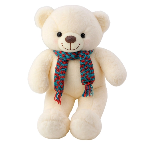 Plush Mascot Cuddly Toy Teddy Bear Colorful Wool Scarf White 55cm