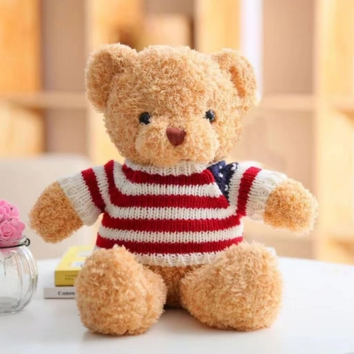 Plush Mascot Cuddly Toy Teddy Bear in Striped T-shirt Cream 32cm