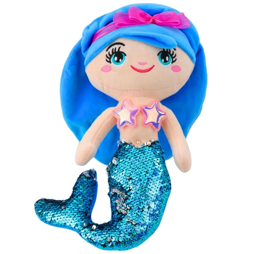 Plush Mermaid Cuddly Toy Tail Sequins Blue 30cm