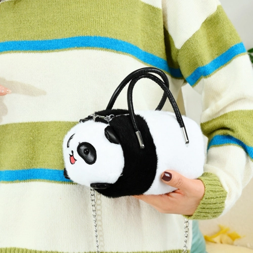 Plush Panda Bag Handles Metal Chain Black White 20cm