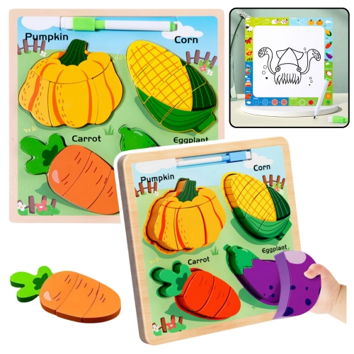Puzzle Board 2in1 Wooden Educational Vegetables Marker