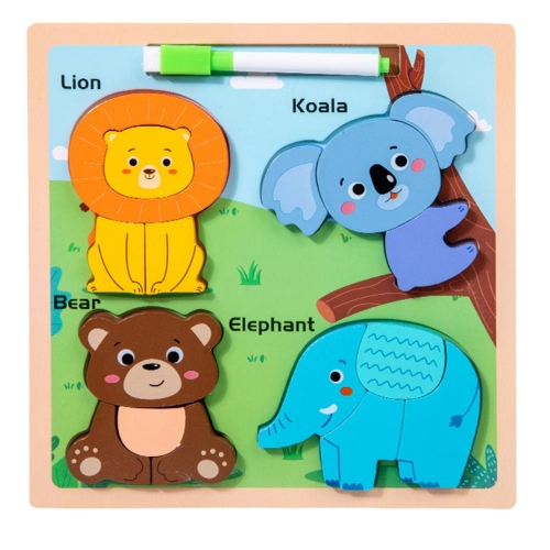 Puzzle Board 2in1 Wooden Educational Wild Animals Marker