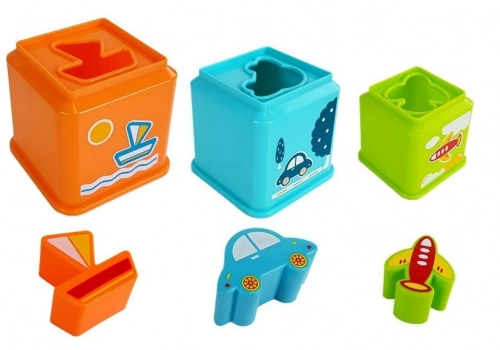 Pyramid of Cups Square with Pictures of Vehicles Sorter for a Baby