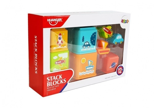 Pyramid of Cups Square with Pictures of Vehicles Sorter for a Baby