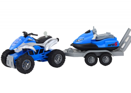 Quad with a trailer for transporting a boat and a jet ski
