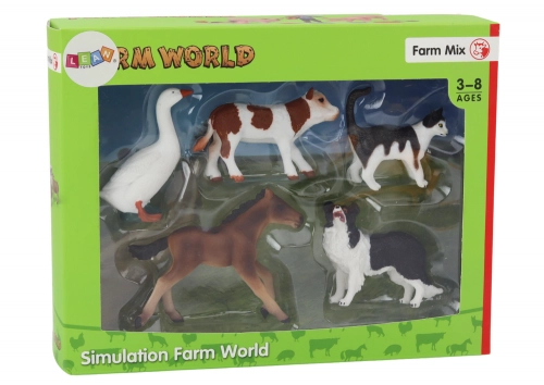 Rural Animals Figure Set 5 Pieces Horse Cow Cat Goose Dog