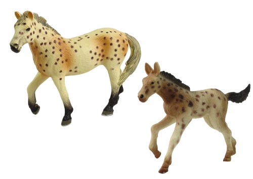 Set of 2 Horse figures Knabstrupper horse with foal and pen