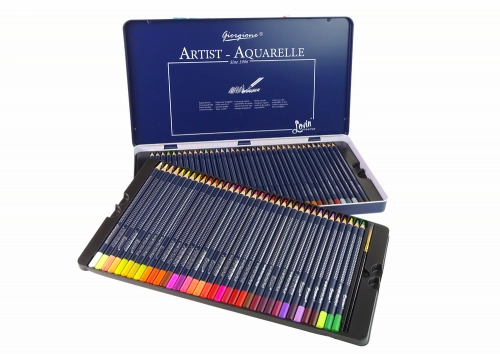 Set of 72 Watercolor Pencils Metal Container