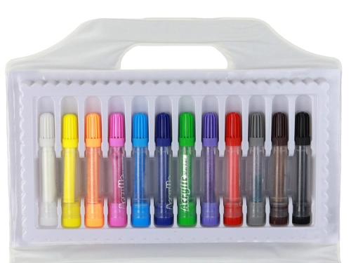 Set of Colored Acrylic Markers in a Suitcase, 12 Pieces