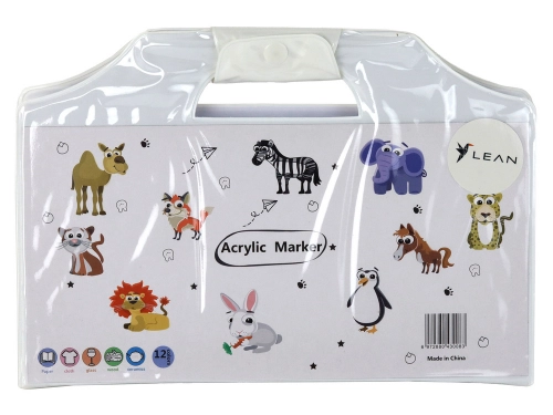Set of Colored Acrylic Markers in a Suitcase, 12 Pieces