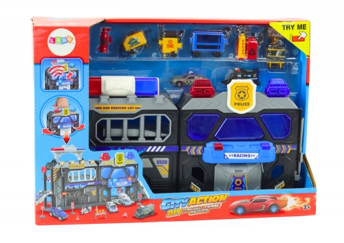 Set of Expandable Garage Track in a Suitcase Police Lights and Sounds