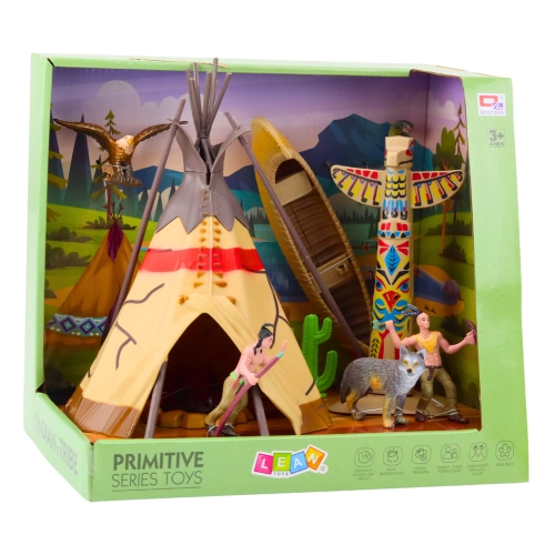 Set of Indian Figures Village Indians Tent Tipi Boat Totem