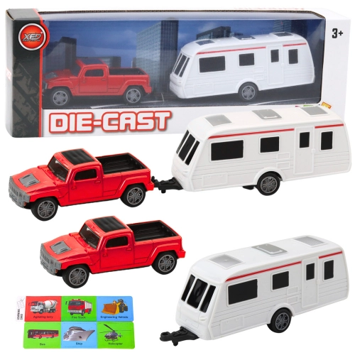 Set of Metal Car with Camper Trailer Red