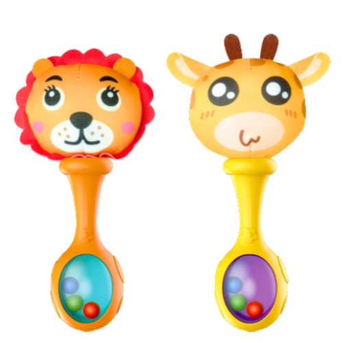Set of Rattles with Soft Ball Patterns Giraffe Lion 2pcs