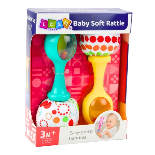 Set of Rattles with Soft Ball Patterns Yellow Green 2pcs