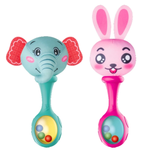 Set of Rattles with Soft Ball Rabbit Elephant 2pcs