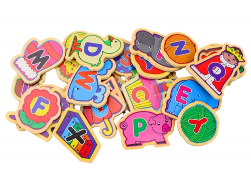 Set of Wooden Magnets Letters Pictures Animals Objects 26 Pieces