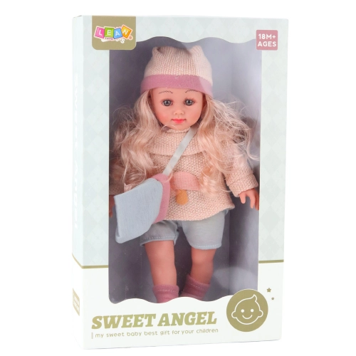 Sweet Angel Doll in a Woolen Sweater with a Mushroom, Bag, and Hat, 36cm