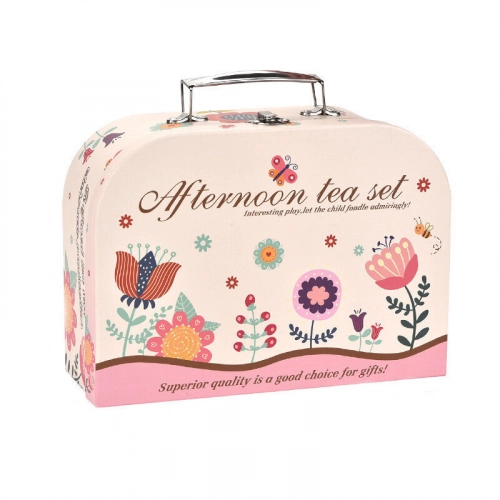 Tea Set In A Suitcase Cups Plates Cake Donuts